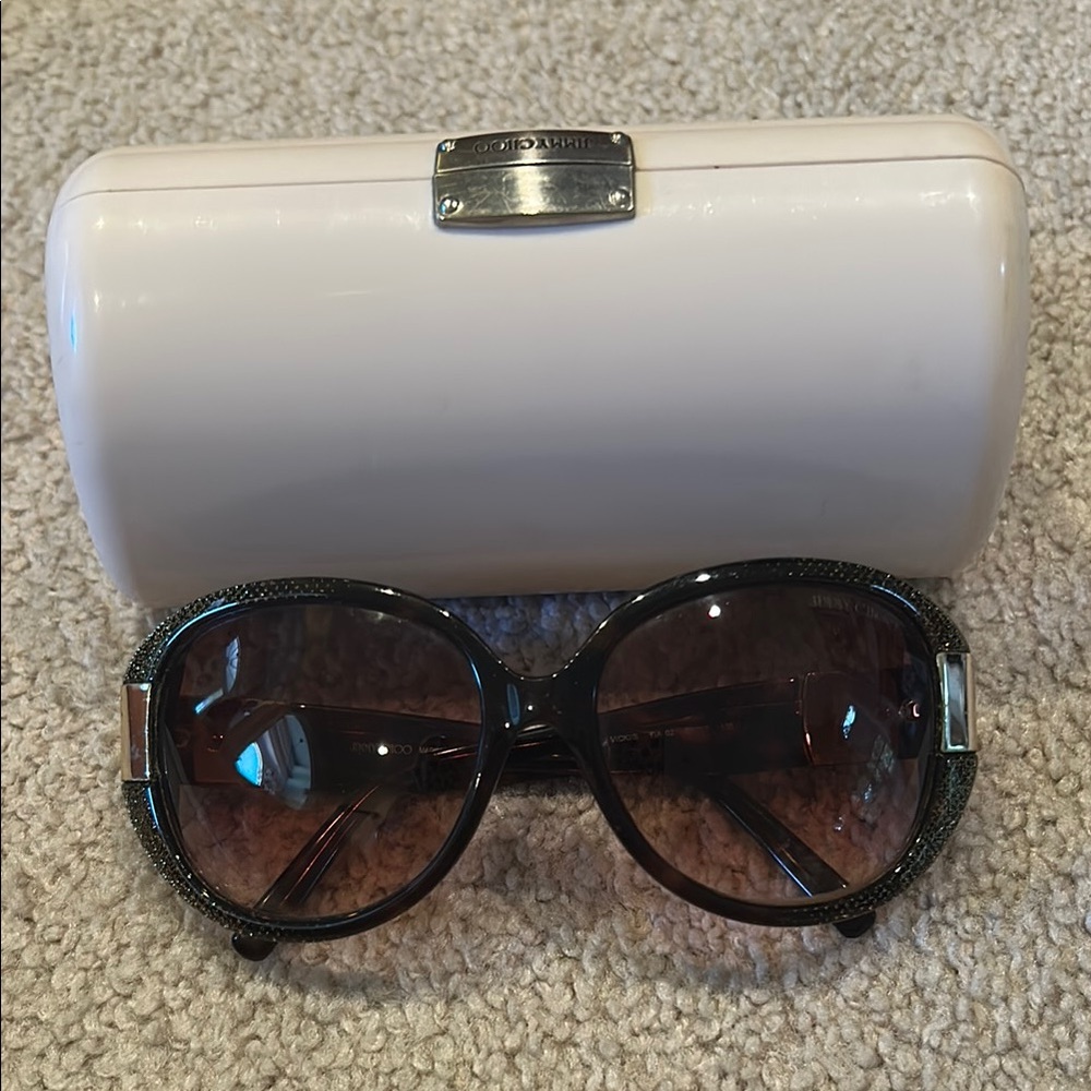 Jimmy Choo Brown Glittered oversized  Sunglasses with Brown Lenses